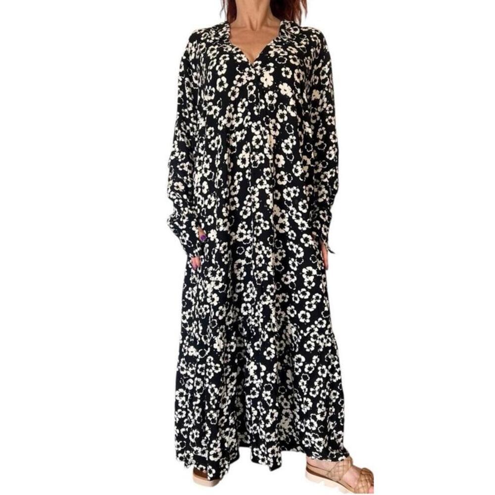 H&M COLLARED SHIRT DRESS XXS BLOGGER COTTAGE MAXI‎  FLORAL PRAIRIE MODEST